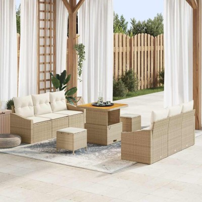 Conjunto de sofá de jardín 9 pcs Beige y Crema 80 x 80 x 71 cm