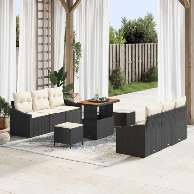 Conjunto de sofá de jardín 9 pcs Negro y crema 90 x 55 x 71 cm