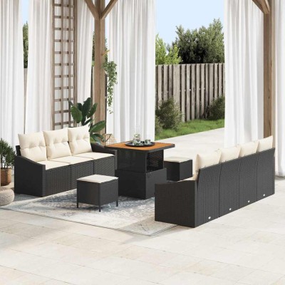 Conjunto de sofá de jardín 10 pcs Negro y crema 80 x 80 x 71 cm