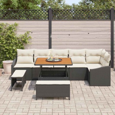 Conjunto de sofá de jardín con cojín 9 pcs Negro y crema