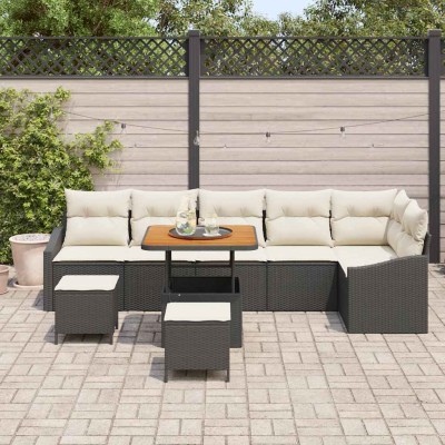 Conjunto de sofá de jardín 9 pcs Negro y crema 80 x 80 x 71 cm