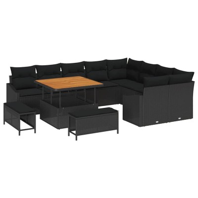 Conjunto de sofá de jardín 12 pcs Negro 100 x 100 x 71 cm