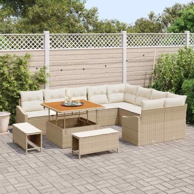 Conjunto de sofá de jardín con cojín 12 pcs Beige y Crema