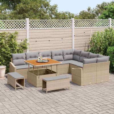 Conjunto de sofá de jardín con cojín 12 pcs Beige y Gris Claro