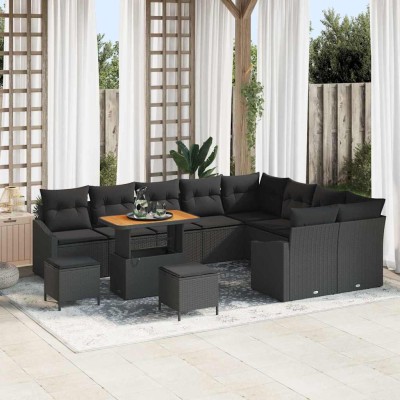 Conjunto de sofá de jardín 12 pcs Negro 90 x 55 x 71 cm