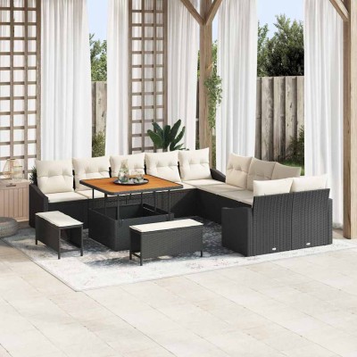 Conjunto de sofá de jardín con cojín 13 pcs Negro y crema