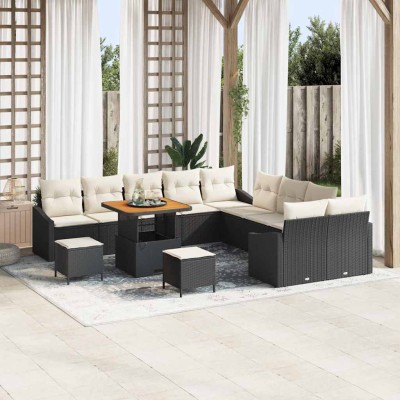 Conjunto de sofá de jardín con cojín 13 pcs Negro y crema