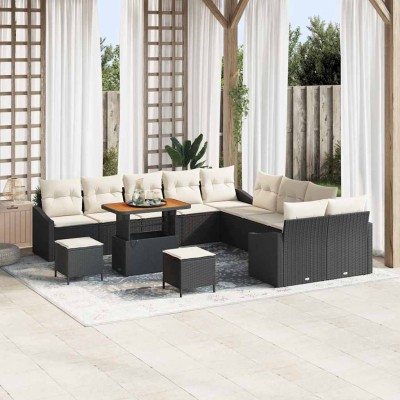 Conjunto de sofá de jardín con cojín 13 pcs Negro y crema