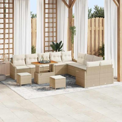 Conjunto de sofá de jardín con cojín 13 pcs Beige y Crema