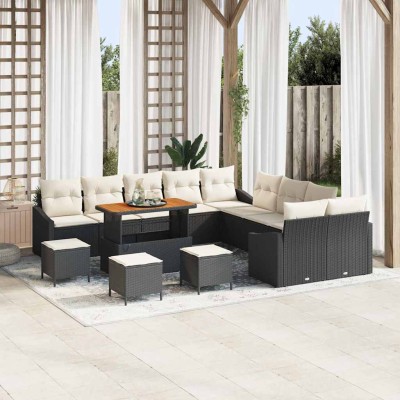 Conjunto de sofá de jardín con cojín 13 pcs Negro y crema