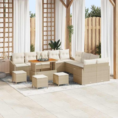 Conjunto de sofá de jardín con cojín 13 pcs Beige y Crema