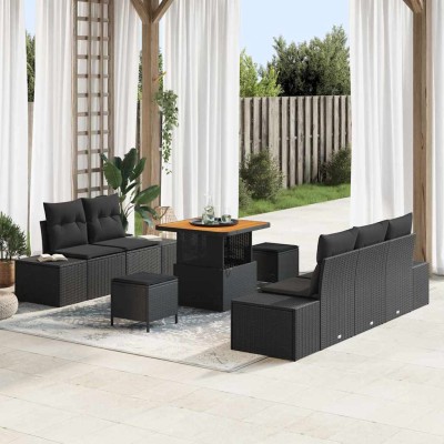 Conjunto de sofá de jardín 8 pcs Negro 80 x 80 x 71 cm