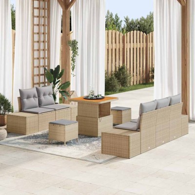 Conjunto de sofá de jardín con cojín 8 pcs Beige y Gris Claro