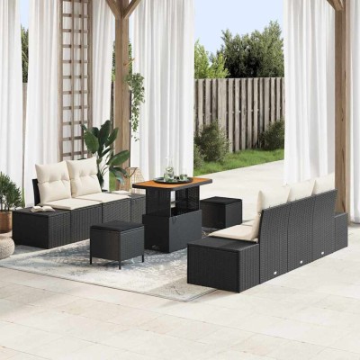 Conjunto de sofá de jardín 8 pcs Negro y crema 90 x 55 x 71 cm