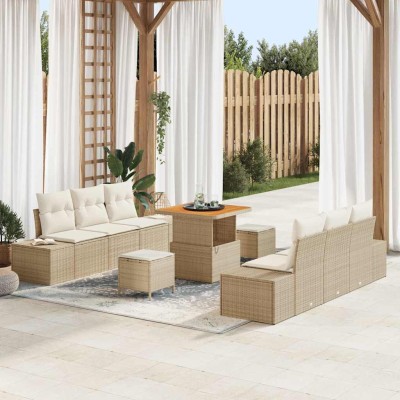 Conjunto de sofá de jardín 9 pcs Beige y Crema 80 x 80 x 71 cm