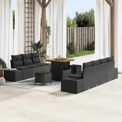 Conjunto de sofá de jardín 10 pcs Negro 80 x 80 x 71 cm