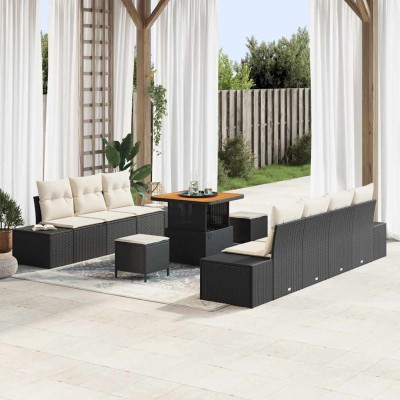 Conjunto de sofá de jardín 10 pcs Negro y crema 80 x 80 x 71 cm