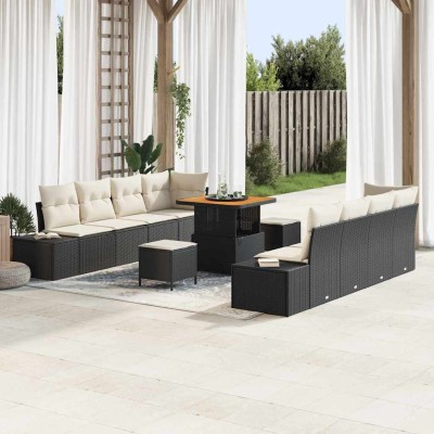 Conjunto de sofá de jardín 11 pcs Negro y crema 80 x 80 x 71 cm