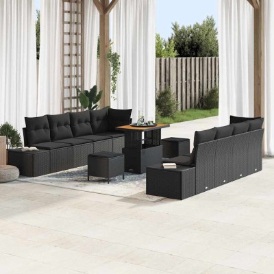 Conjunto de sofá de jardín 11 pcs Negro 90 x 55 x 71 cm