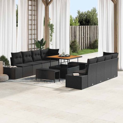 Conjunto de sofá de jardín 11 pcs Negro 100 x 100 x 71 cm