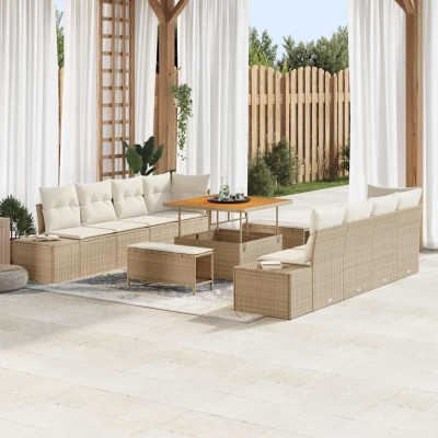 Conjunto de sofá de jardín con cojín 11 pcs Beige y Crema