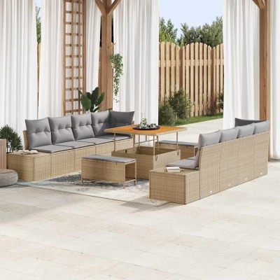 Conjunto de sofá de jardín con cojín 11 pcs Beige y Gris Claro