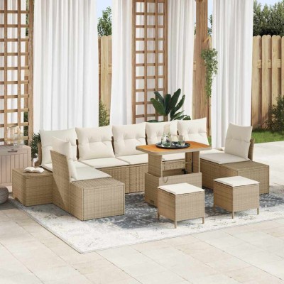 Conjunto de sofá de jardín 10 pcs Beige y Crema 90 x 55 x 71 cm