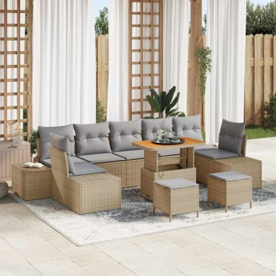 Conjunto de sofá de jardín con cojín 10 pcs Beige y Gris Claro
