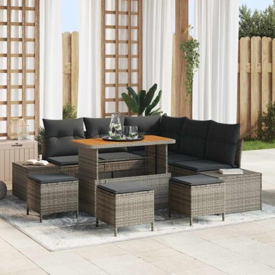 Conjunto de sofá de jardín 9 pcs Gris Poliratán
