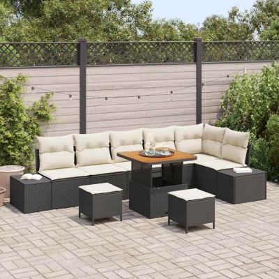 Conjunto de sofá de jardín 9 pcs Negro y crema 80 x 80 x 71 cm