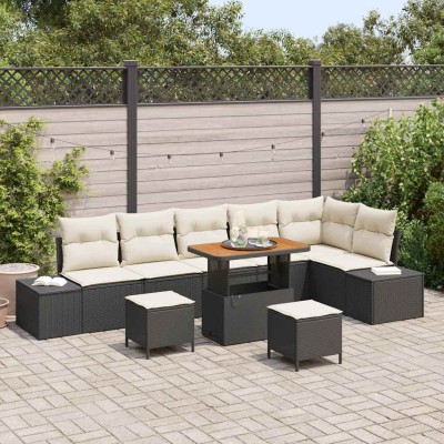 Conjunto de sofá de jardín 9 pcs Negro y crema 90 x 55 x 71 cm