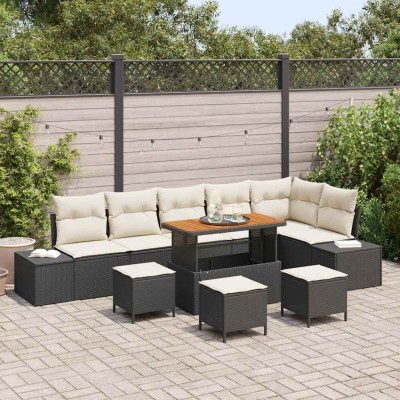 Conjunto de sofá de jardín 9 pcs Negro y crema 110 x 55 x 71 cm