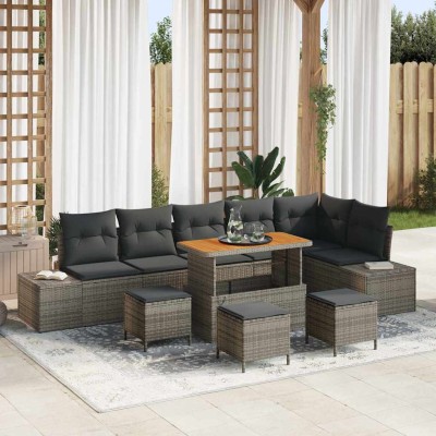 Conjunto de sofá de jardín 9 pcs Gris Claro y Gris Oscuro