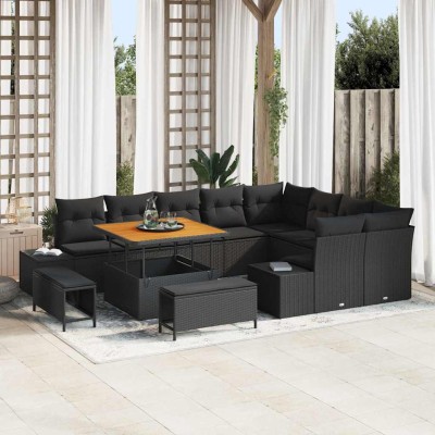 Conjunto de sofá de jardín 12 pcs Negro 100 x 100 x 71 cm