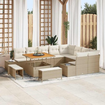 Conjunto de sofá de jardín con cojín 12 pcs Beige y Crema