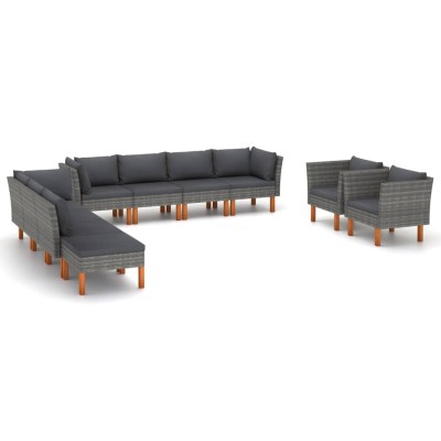 Set de muebles de jardín 10 pzas ratán sintético eucalipto gris