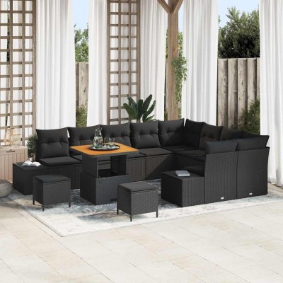 Conjunto de sofá de jardín 12 pcs Negro 80 x 80 x 71 cm