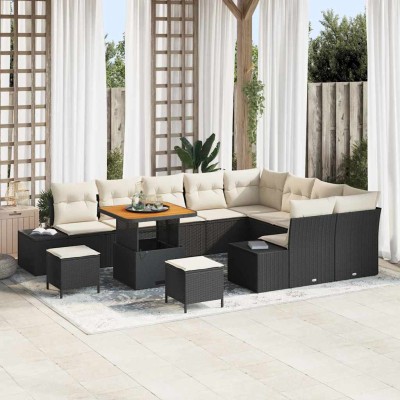 Conjunto de sofá de jardín 12 pcs Negro y crema 80 x 80 x 71 cm