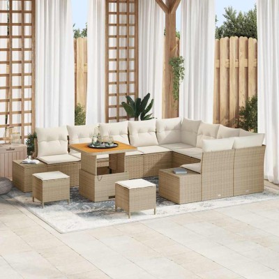 Conjunto de sofá de jardín 12 pcs Beige y Crema 80 x 80 x 71 cm