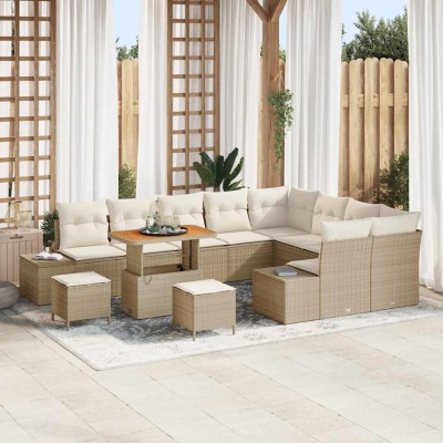 Conjunto de sofá de jardín 12 pcs Beige y Crema 90 x 55 x 71 cm