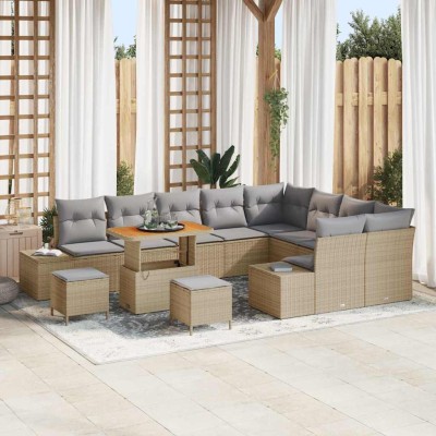 Conjunto de sofá de jardín con cojín 12 pcs Beige y Gris Claro