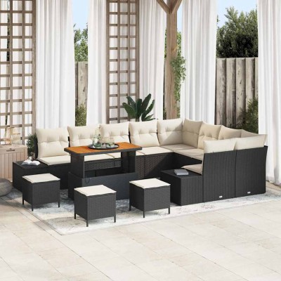 Conjunto de sofá de jardín con cojín 12 pcs Negro y crema