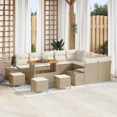 Conjunto de sofá de jardín con cojín 12 pcs Beige y Crema