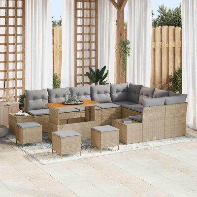 Conjunto de sofá de jardín con cojín 12 pcs Beige y Gris Claro