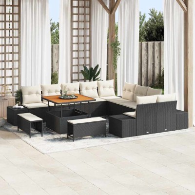 Conjunto de sofá de jardín con cojín 13 pcs Negro y crema