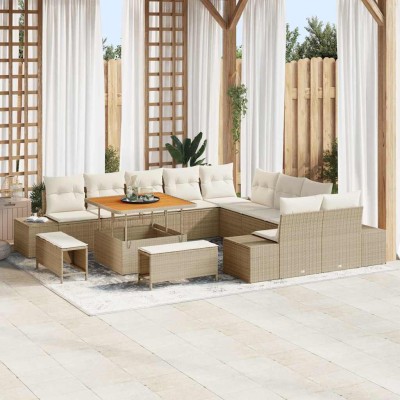 Conjunto de sofá de jardín con cojín 13 pcs Beige y Crema