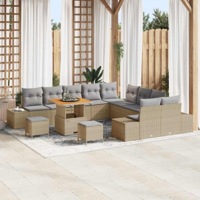 Conjunto de sofá de jardín con cojín 13 pcs Beige y Gris Claro
