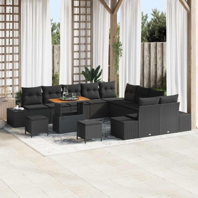 Conjunto de sofá de jardín 13 pcs Negro 90 x 55 x 71 cm
