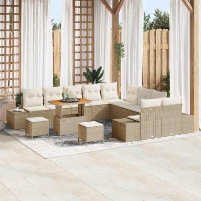 Conjunto de sofá de jardín 13 pcs Beige y Crema 90 x 55 x 71 cm