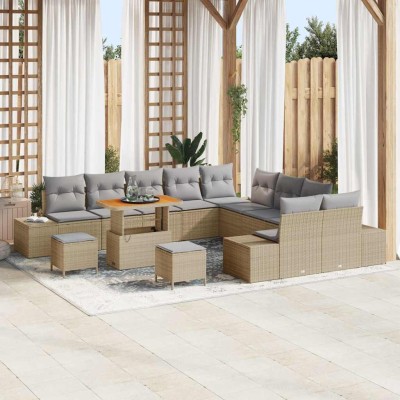 Conjunto de sofá de jardín con cojín 13 pcs Beige y Gris Claro